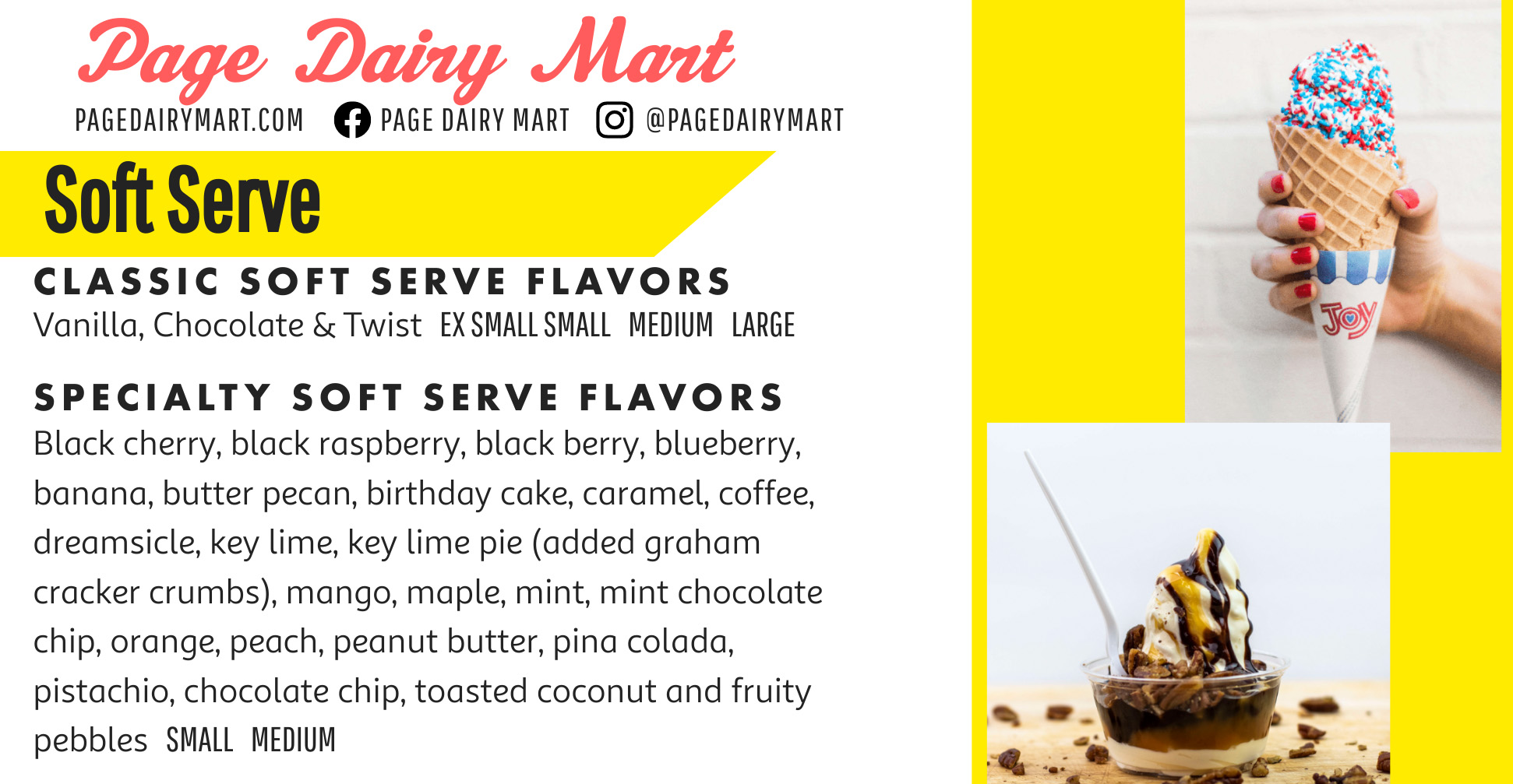 page dairy mart pittsburgh menu soft serve