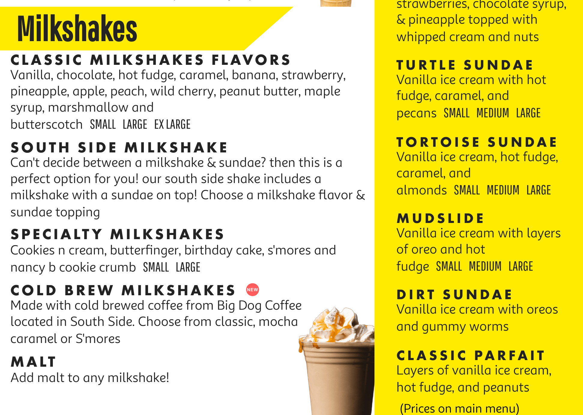 page dairy mart pittsburgh menu milkshakes