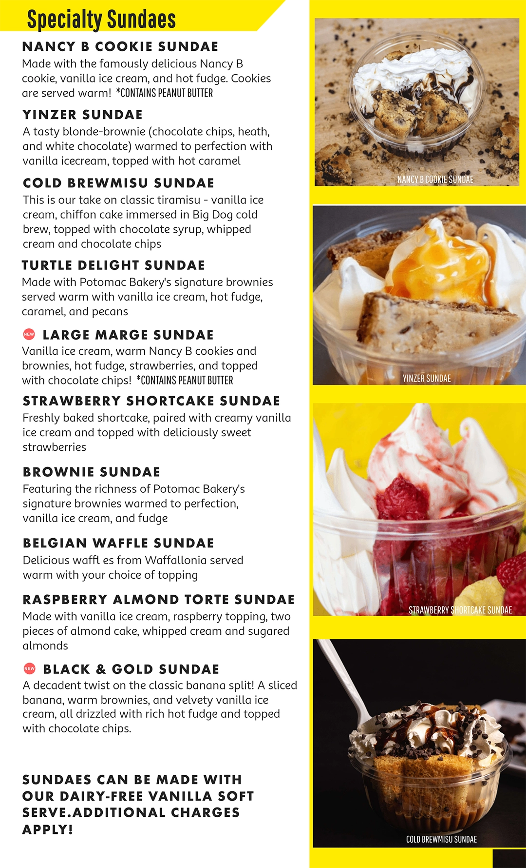 Page's Dairy Mart Menu Specialty Sundaes