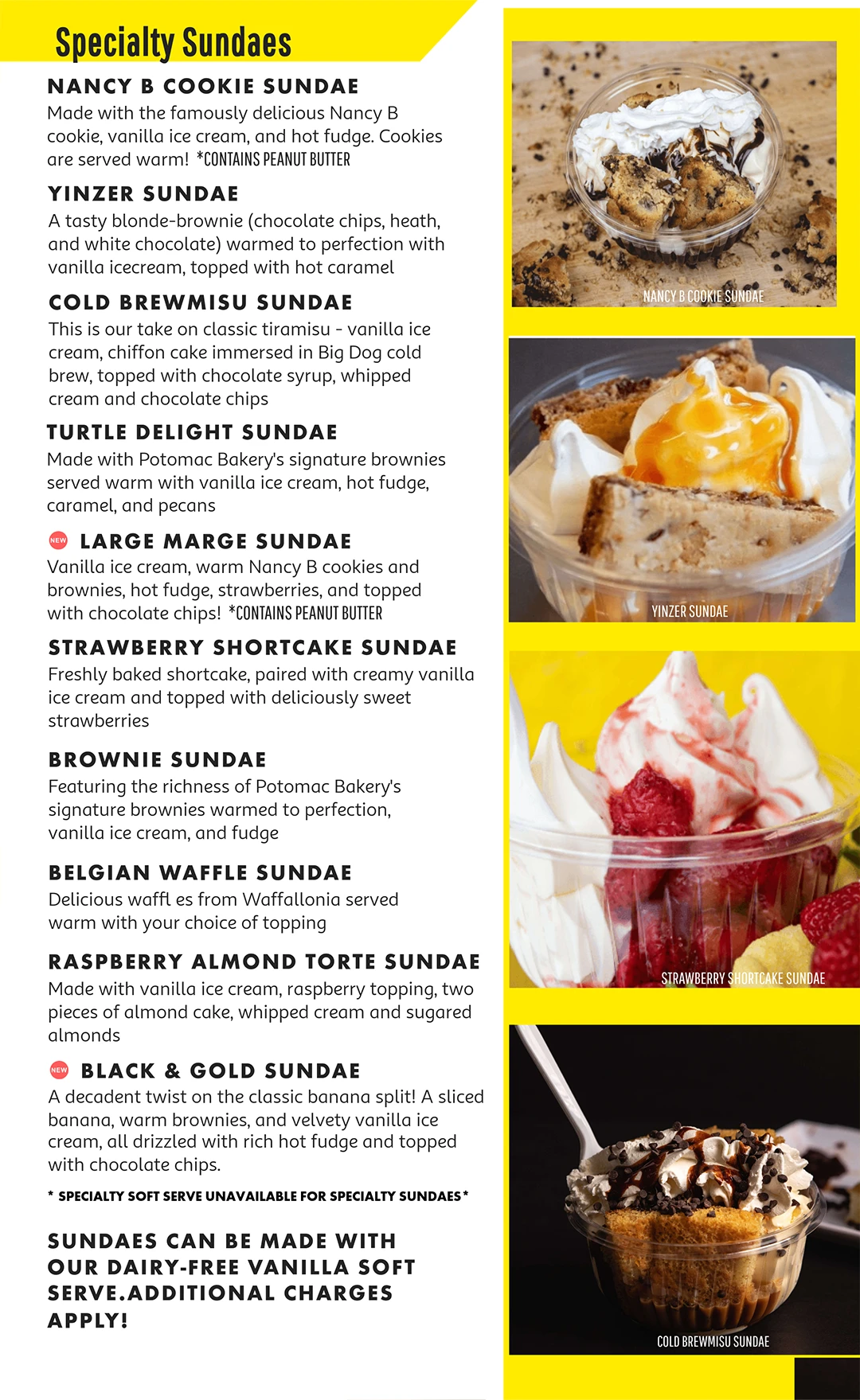 Page's Dairy Mart Menu Specialty Sundaes