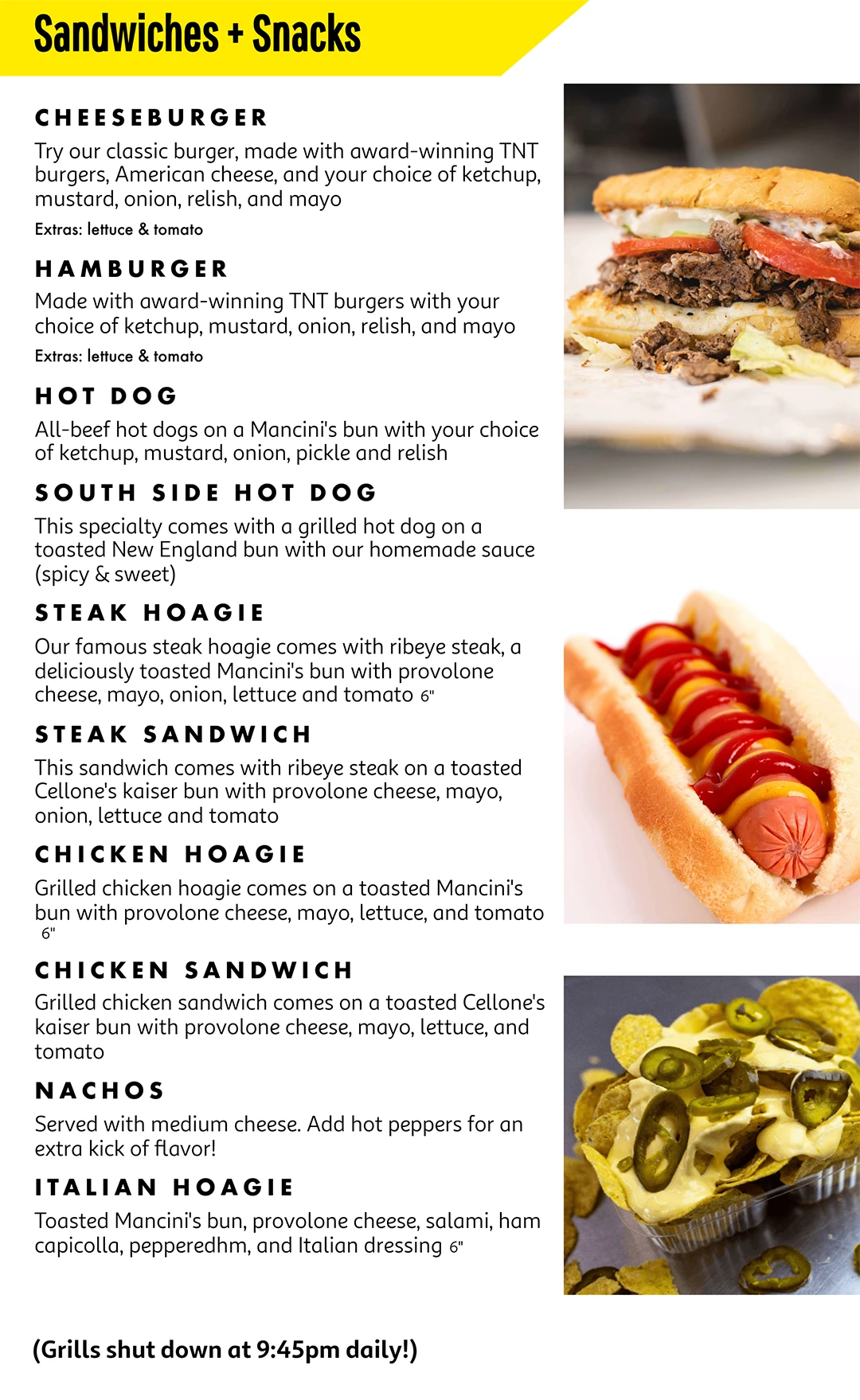Page's Dairy Mart Menu Sandwiches, Snacks